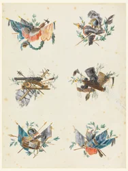 Six trophées composés d
