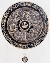 Assiette en porcelaine du XVIe siècle représentant la Genèse par Pierre Reymond, Limoges