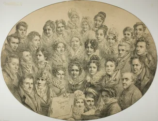 Portraits de 31 personnes dans un ovale