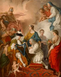 Le duc de Saint-Aignan investissant Girolamo Vaini, prince de Cantalupe et duc de Selci, avec les insignes de chevalier du Saint-Esprit.