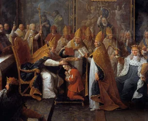 Le Couronnement de Louis XV. Le roi Louis XV (1710-1774) fut couronné et sacré le 25/10/1722 dans la cathédrale de Reims par l