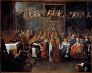 Le sacre de Louis XV. Le roi Louis XV (1710-1774) fut couronné et sacré le 25/10/1722 dans la cathédrale de Reims par l