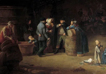 Un propriétaire visite sa cave en Bourgogne. Un vigneron contrôle l
