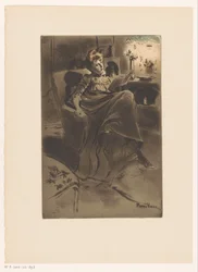 Intérieur avec une femme lisant dans un fauteuil