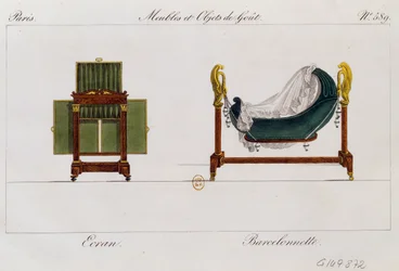 Paravent et berceau à bascule, planche 589, illustration de Collection de meubles et objets de goût