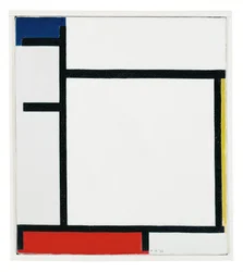 Composition avec bleu, jaune, rouge et gris