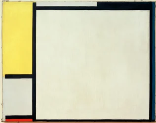 Composition avec jaune, noir, bleu, rouge et gris