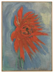 Chrysanthème rouge sur fond bleu, vers 1909-10 (huile sur toile)