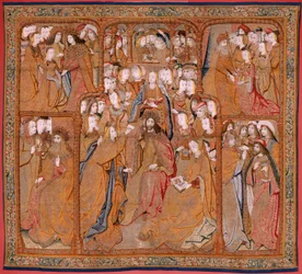 Tapisserie flamande. Série Triomphes de la Mère ou Paños de Oro. Annonciation. Deuxième tapisserie de la série. Modèle Colin de Cooter (?). Manufacture Pieter van Aelst (ou van Edingen), Bruxelles. Vers 1500-1502. Tissu Or, argent, soie et laine.