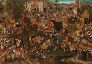 Une kermesse flamande avec une représentation de la farce « Een cluyte van Plaeyerwater », v. 1570