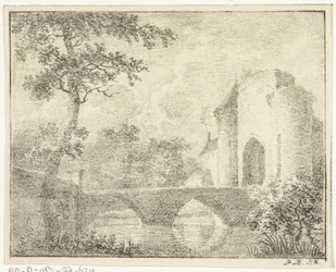 Château avec pont dans un paysage