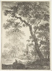 Paysage avec ruine et figure assise