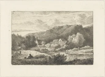 Paysage vallonné avec église et maisons