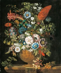 Août, des Douze Mois de Fleurs, un calendrier floral de natures mortes