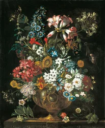 Octobre, des Douze Mois de Fleurs, un calendrier floral de natures mortes
