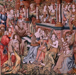 Tapisserie flamande. Série Les Honneurs. La Vertu. Huitième tapisserie de la série. Modèle de la cour de Bernard van Orley et Jan Gossaert (Mabuse). Manufacture Pieter van Aelst, Bruxelles. Ca 1550