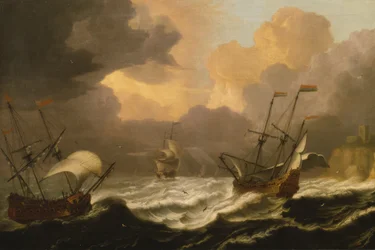Mer agitée avec trois navires