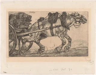 Cheval de trait devant une charrette (L