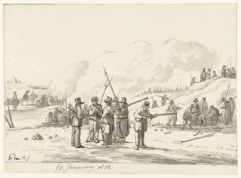 Campement de citoyens dans les dunes de Hollande-Septentrionale, 19 janvier 1814