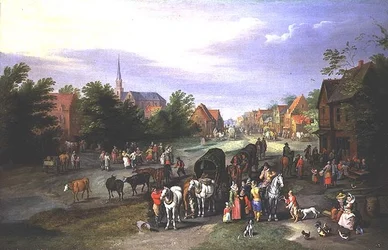 Voyageurs se reposant dans un village