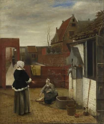 Une femme et sa servante dans une cour, vers 1661