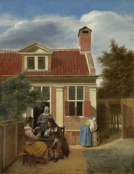 Une compagnie dans la cour derrière une maison, 1663-1665