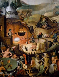 Enfer, détail du Jugement dernier, vers 1554, peinture par Pieter Huys, huile sur panneau