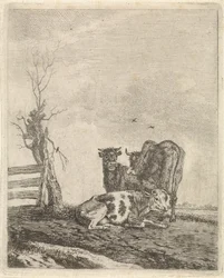 Paysage avec trois vaches