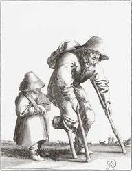 Mendiant estropié avec enfant