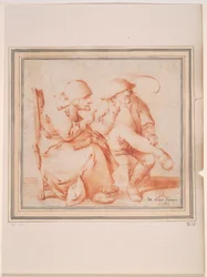 Vieux couple de paysans assis
