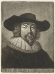 Portret van een man met een hoed en kraag