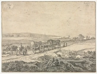 Août : Paysage avec des chariots, vers 1655
