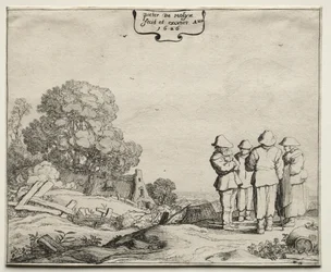 Paysage avec quatre paysans conversant, 1626