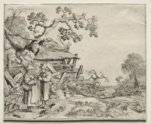 Paysage avec deux paysans conversant