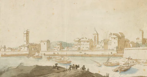 Vue de Civitavecchia avec le mur du port