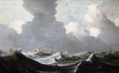 Quatre navires courant devant une tempête, 1630