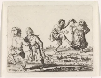 Deux couples de paysans dansant