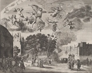 Charles II entrant à La Haye en calèche avec le Mauritshuis à droite