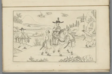 Seigneur chinois à cheval chassant l