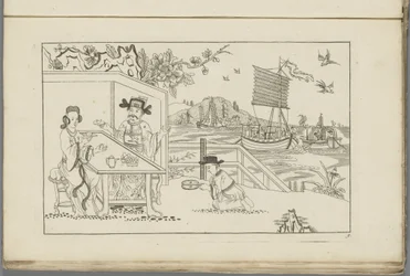 Paysage avec un homme et une femme buvant du thé