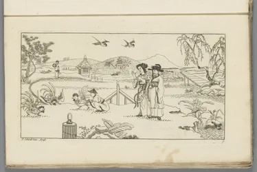 Landschap met toeschouwers bij een hanengevecht