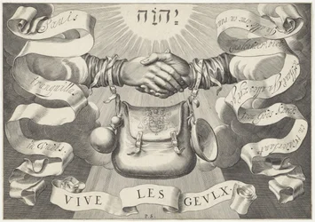 Deux mains avec un sac de mendiant, symbole des Gueux