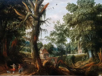 Paysage boisé avec figures