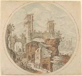 Voyageurs parmi les ruines romaines