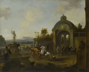 Partie de chasse à une fontaine
