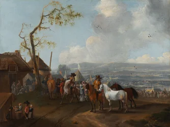 Scène de camp (huile sur toile)