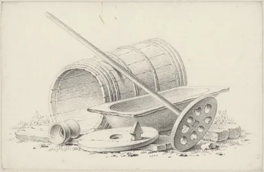 Nature morte avec un tonneau à os et une cuve