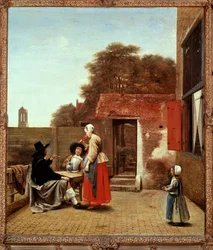 Une cour hollandaise (peinture sur toile)