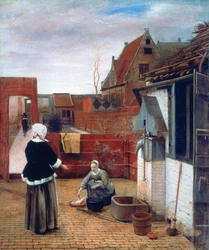 Une femme et une servante dans une cour, c1660-1661