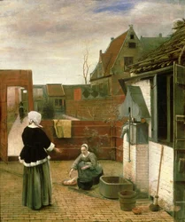 Une femme et une servante dans une cour, vers 1660-61